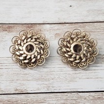 Vintage Clip On Earrings Large Ornate Gold Tone Circle Statement - $15.99