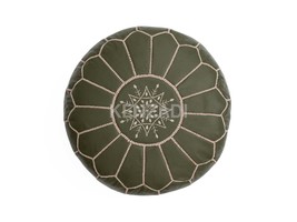 Moroccan leather pouf, round pouf, berber pouf, crocodile green pouf wit... - £54.13 GBP