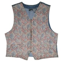 LizWear Size M Blue Multi Color Paisley Print Bohemian Denim Vest Vintage - £23.48 GBP
