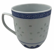 Chinese Rice Eyes Blue and White Pattern Handled Mug Tea Coffee - $21.49