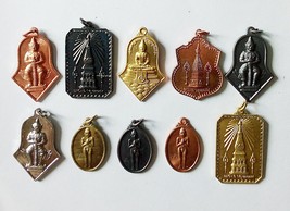 10 Thai Buddhist Buddha Buddhism Lucky Charms Amulet Pendants Set Blessed Brass  - £15.17 GBP