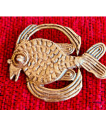 Signed Alva Studios Museum Art /Mayan Fish Brooch Pin Vintage Jewelry Go... - £38.72 GBP