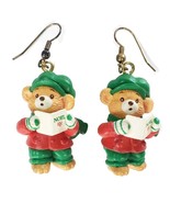 Vtg TCFC Caroling Teddy Bear Christmas Holiday Earrings Red Green Noel C... - $9.80 CAD