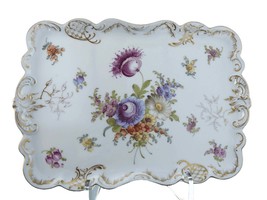 c1900 Dresden Flowers Hand Painted Dresser Tray - $296.26