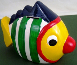 Piggy Bank: Ceramic HAND-PAINTED Glazed Fish W/ Stopper, Colorful &amp; New! - £7.86 GBP