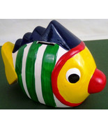 PIGGY BANK: CERAMIC HAND-PAINTED GLAZED FISH W/ STOPPER, COLORFUL &amp; NEW! - £7.84 GBP