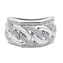 14K Weiß Vergoldet Silber 1CT Künstlicher Diamant Kubanisch Link Herren Ring - £341.23 GBP