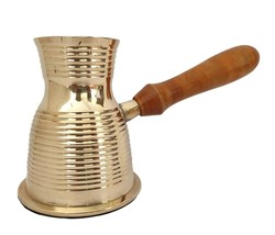 Turkish Greek Arabic Coffee Pot Brass Metal Coffee Maker Wooden Handle 14OZ - £33.93 GBP