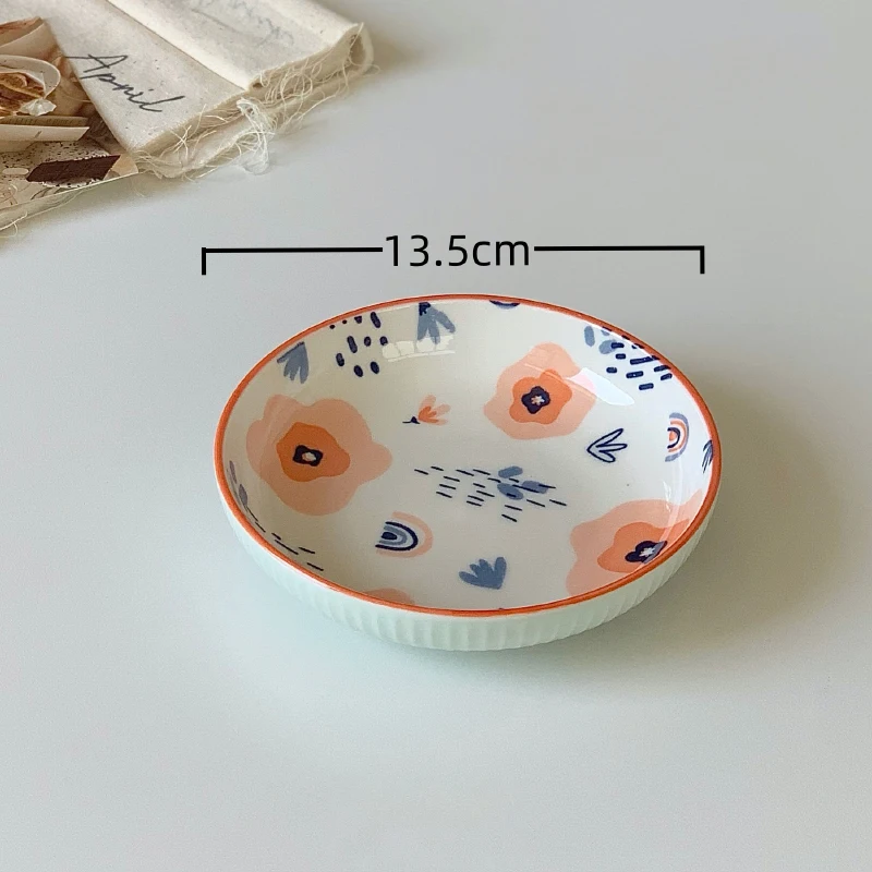 Creative Ceramic Plate 5.3 Inch Korean Style Round Small Floral Plate 02 - $4.10