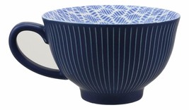 Blue Vintage Victorian Palm Leaves Design Large Porcelain Mug 19oz 5.25&quot;Diameter - £13.54 GBP