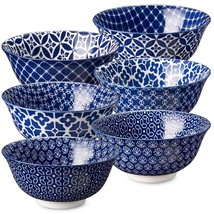 23 Oz Vintage Blue Bowls Set Of 6 - Ceramic Bowls For Soup, Cereal, Fruit - Porc - £44.09 GBP