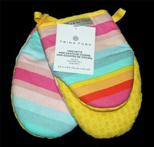2 Trina Turk Colorful Stripes Rubber Dots Quilted Inside Mini Oven Mitts... - £19.97 GBP
