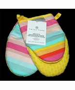 2 Trina Turk Colorful Stripes Rubber Dots Quilted Inside Mini Oven Mitts... - €21,91 EUR