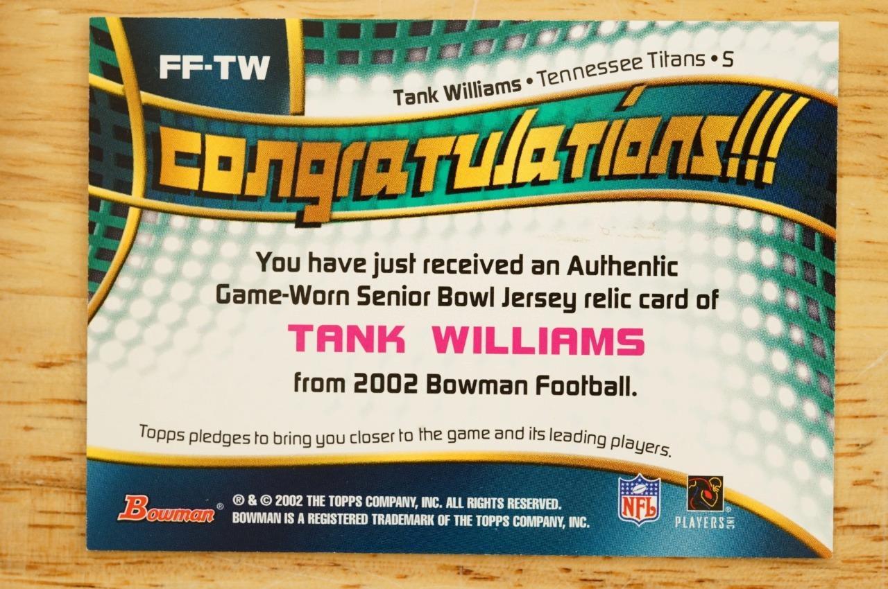 2002 Bowman Fabric Of the Future Tank Williams FF-TW Titans Football Card Item image 2