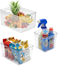 3-Piece Clear Plastic Storage Container Box Bin Set w/ Handles - Variety Pack - £39.30 GBP