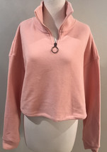 Brave Soul Women&#39;s Cropped High Neck Fleece Sweatshirt Zip Peach Small - £15.44 GBP