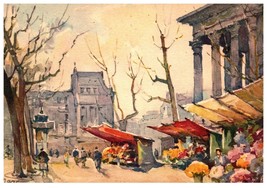 Paris France Watercolor Print Unused Postcard - $43.96
