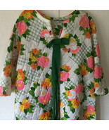 vintage bright  colors 60s flowers acetate long qulited robe mumu housec... - $74.25