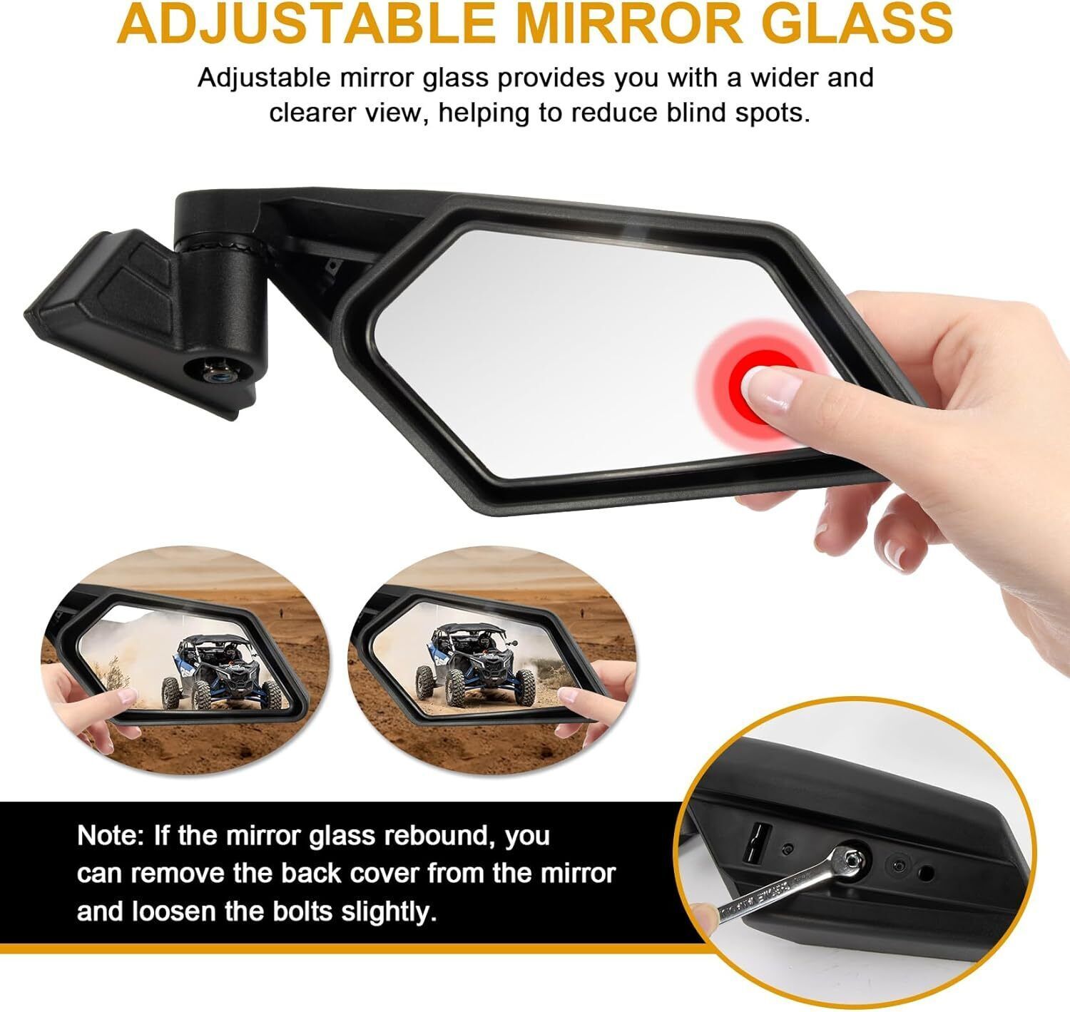 PSLER Maverick X3 UTV Side Mirrors Rear View Racing Mirrors Upgraded 360 Degree Item image 7