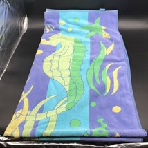 VTG TerriSol Beach Towel Sea Horses 100% Cotton Purple Blue Yellow Green 38&quot;x66&quot; - £22.05 GBP