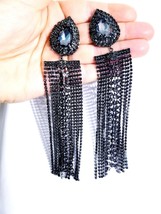 Charcoal Chandelier Earrings, Rhinestone Pageant Drop Earrings, Austrian Crystal - £36.64 GBP