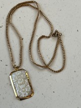 Gold-Filled Marked Thick chain w Carved White Floral Mother of Pearl in 925 Mark - £26.33 GBP