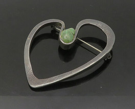 925 Sterling Silver - Vintage Turquoise Modernist Love Heart Brooch Pin - BP8736 - £76.52 GBP