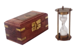 3&quot; Antique 1917 Brass White Sand Timer/Hourglass in Wood Box | Maritime Gift - £21.75 GBP