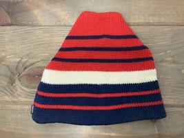 Vtg SMILEY Ski Hat Retro Style Classic Red White Blue Striped Thick Wool Cap - $29.65