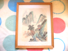 Vintage Chinese Painting  Mountain Landscape Scene Small Seal Mark - £14.60 GBP