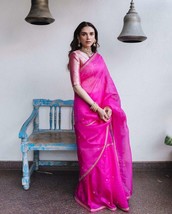 Pink Organza Silk Saree, Oraganza Tissue Silk Saree with banarasi brocade blouse - £55.71 GBP