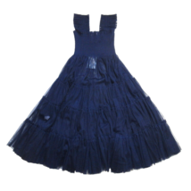 NWT Hill House Ellie Nap Dress in Navy Sheer Tulle Smocked Midi Ruffle XS - £148.00 GBP