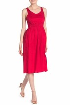 Love...Ady Red Poplin Tank Midi Dress Paperbag Waist Tie Back Size XS New - £37.32 GBP