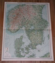 1922 Map Of Southern Scandinavia Norway Oslo Sweden Stockholm Denmark Copenhagen - £18.95 GBP
