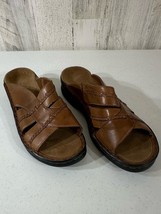Clarks Womens Brown Leather Sandals Slides Slip On Size 8 Braided Straps... - $14.82