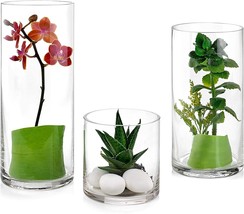 Set Of 3 Glass Cylinder Vases That Are 4, 8, Or 10 Inches, Or Pillar Candles. - £30.31 GBP