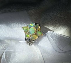 Brand NEW Natural Ethiopian Opal Fleur Scroll Ring, High Polish Platinum, Size 5 - £95.10 GBP