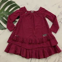 Naartjie Kids Girls Dress Size S 4 Dark Pink Ruffle Trim Long Sleeve Eyelet - $17.81