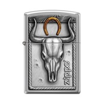 Cool Lucky Horseshoe Bull Skull Zippo Lighter - $523.78 MXN