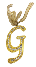 G Letter Christmas Ornament Monogram Initial Personalized Gold Tone w/ Jewels - $18.52