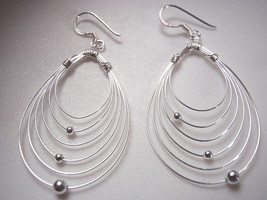 Six-Hoops and Three Silver Balls Earrings 925 Sterling Silver - £6.24 GBP