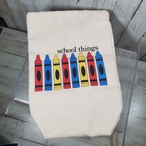 School Things Canvas Drawstring Lined Bag Crayons Red Blue Yellow Student - $11.69
