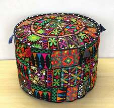 Black Gujrati Ottoman Pouf Cover, Embroidery and mirror work patchwork foot rest - £29.11 GBP+