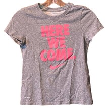 Nike Swoosh Logo Graphic Shirt M Girl Youth Here We Come Dri Fit Athletic Cut - $9.87