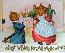 Halloween Postcard Victorian Fantasy Dressed Goblin Heads 1909 Gottschalk 2040   - £34.01 GBP