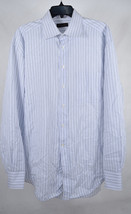 Canali Dress Shirt Black Blue  White Stripe LS Shirt 44 17.5 Italy - $49.50