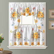 GOHD 3Pcs Kitchen Cafe Curtain Set Air Brushed by Hand of Sunflower and Butterfl - £16.22 GBP