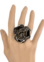 1.5/8” Diameter Black Rose Flower Casual Fun Statement Goth Punk  Ring - £11.74 GBP