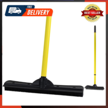 Original Indoor Pet Hair Rubber Broom With Carpet Rake And Squeegee Black Yellow - £16.15 GBP