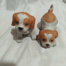 Vtg Set/2 HOMCO Home Interior 1407 BROWN &amp; WHITE PUPPY DOG Figurine 3&quot; H - $10.00